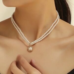 NEW Freshwater Pearl beads Pendant Gold 14k Double necklace vintage elegant